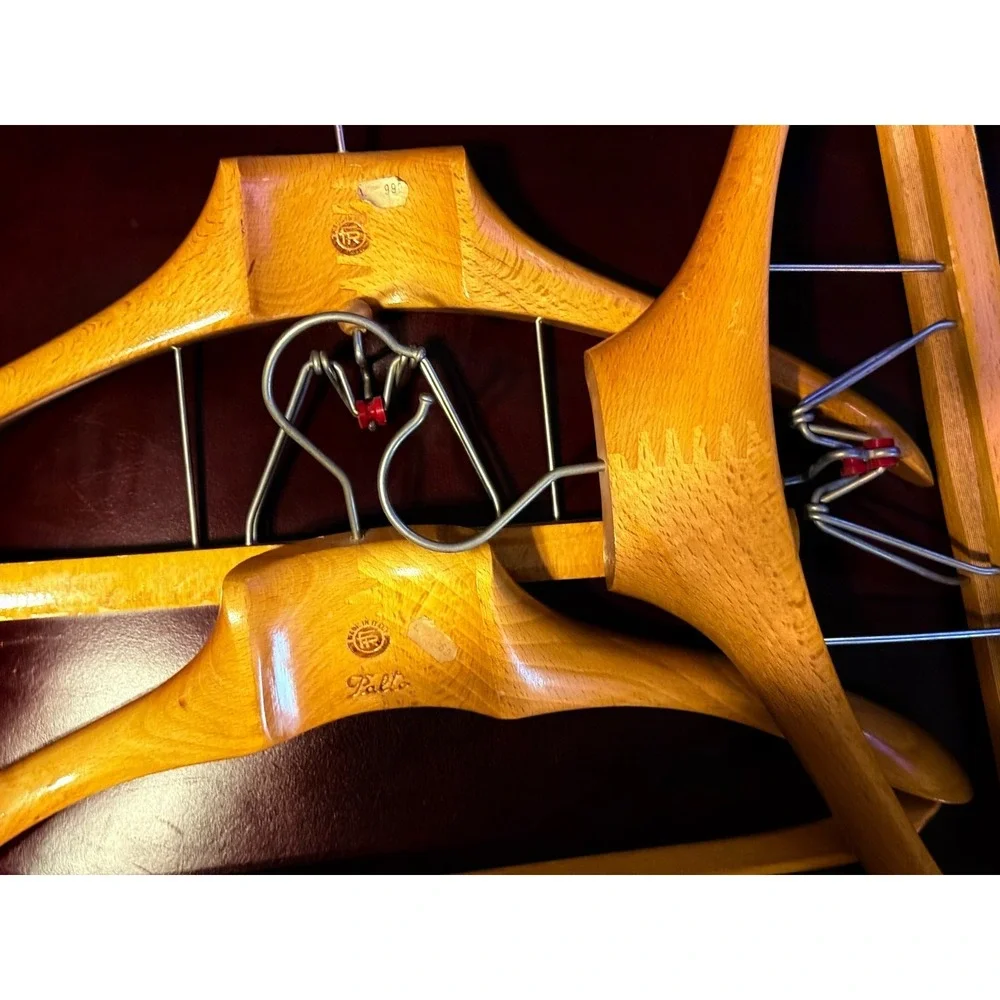 3 Italian Vintage F R Wooden Suit Hangers Solid Upscale Italy Sturdy Vintage
